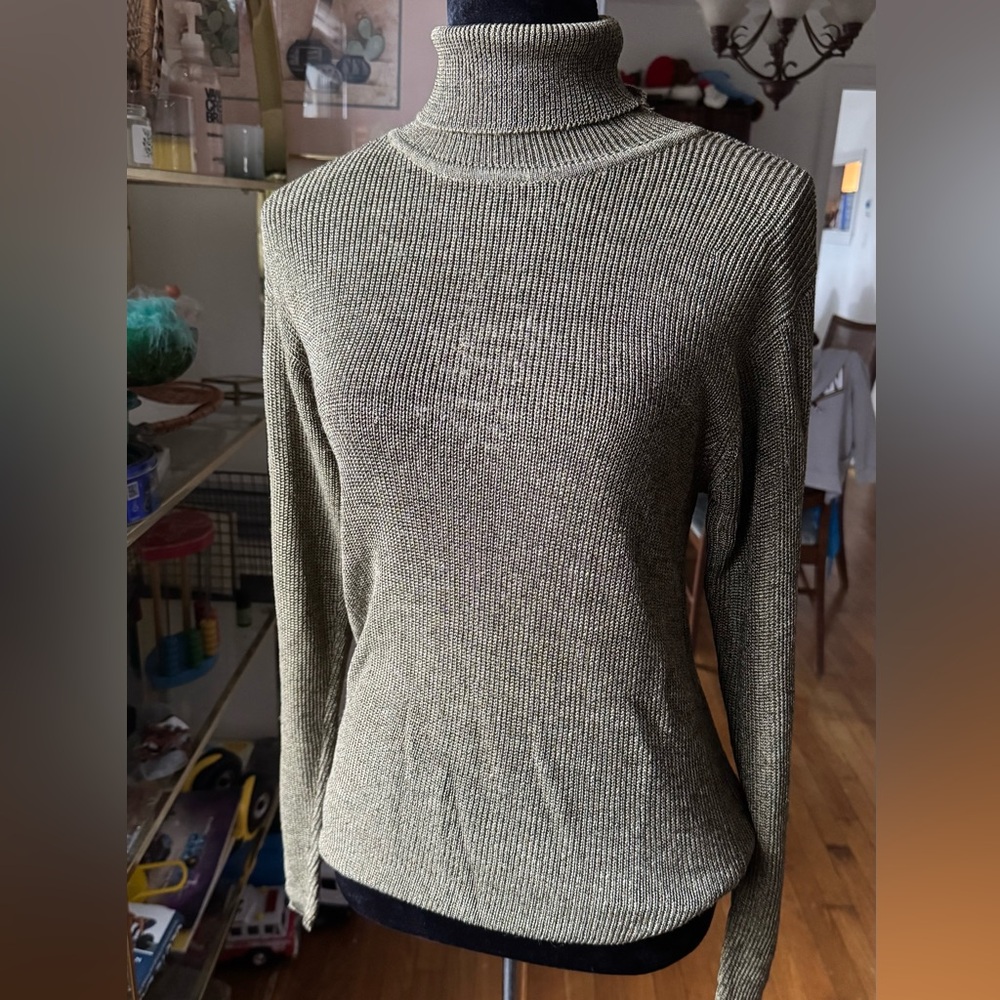 Bloomingdale's Metallic Olive Turtle  Neck Sweater